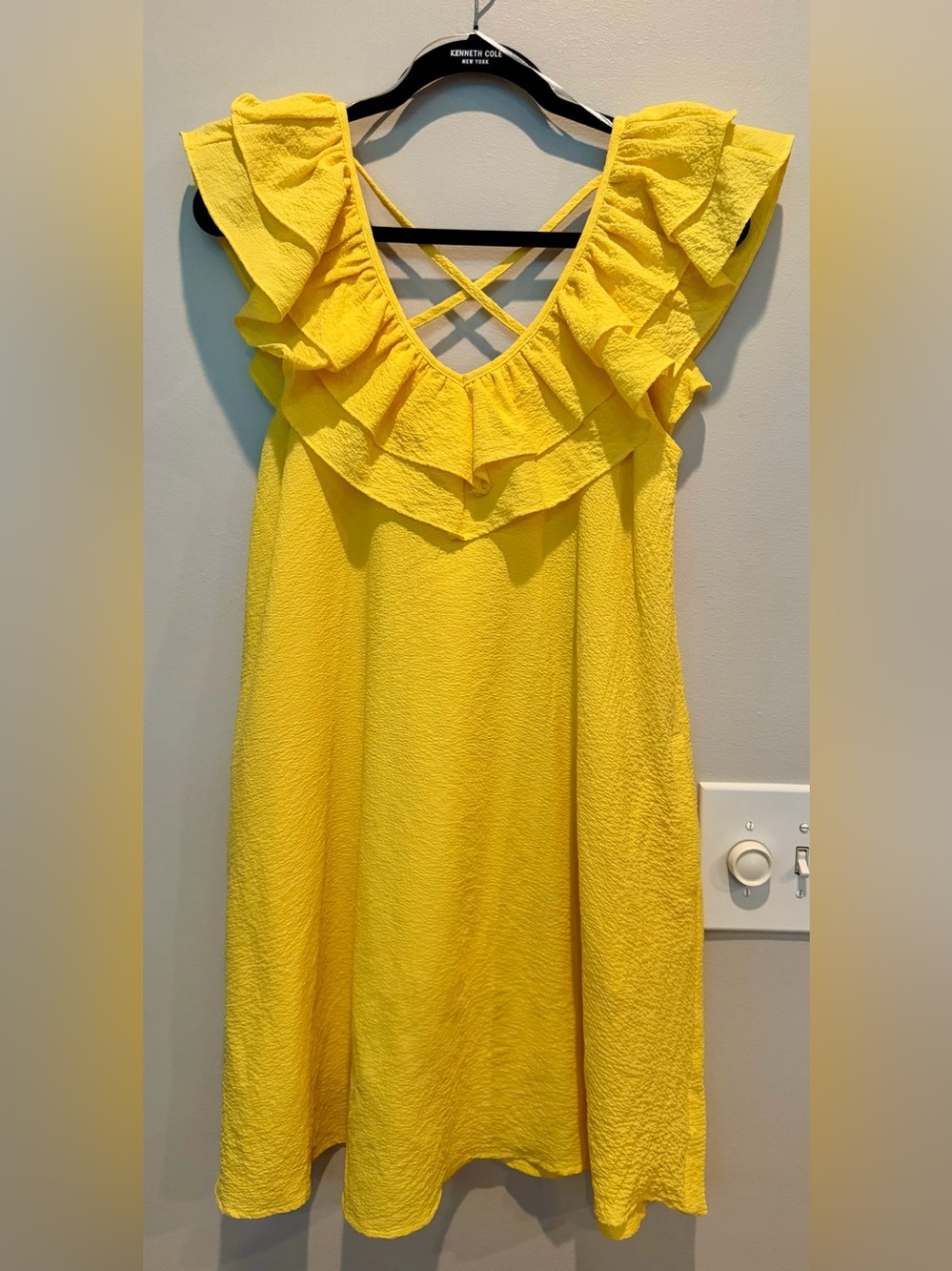 Yellow Ruffle Mini Dress with Crisscross Back